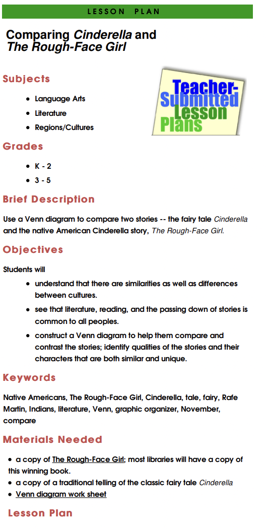 Comparing Cinderella and The Rough-Face Girl Lesson Plan