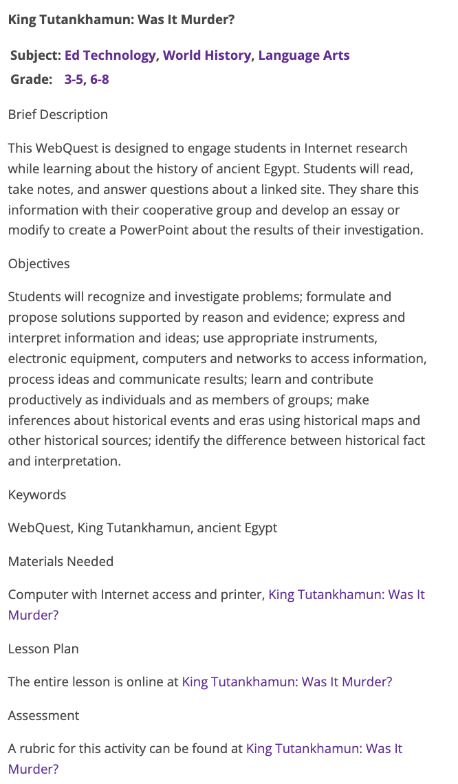 King Tutankhamun: Was It Murder? Lesson Plan