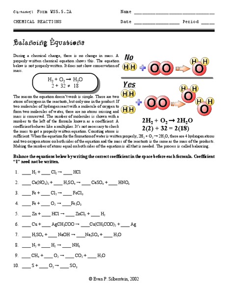 Balancing Equations Worksheet