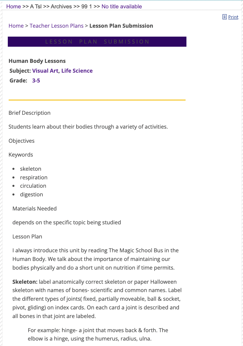 Human Body Lessons Lesson Plan
