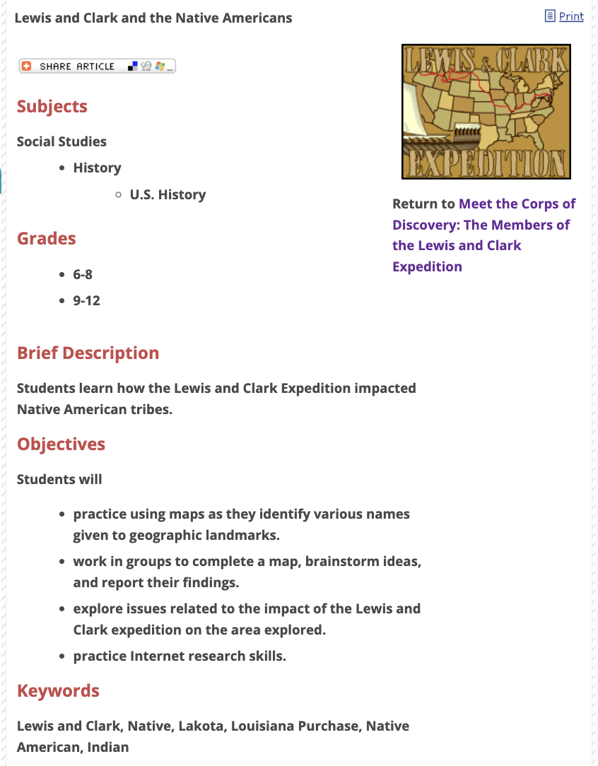 Lewis and Clark and the Native Americans Lesson Plan