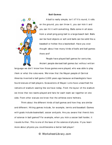 Ball games Worksheet