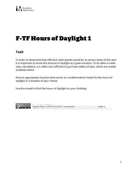 Hours of Daylight 1 Assessment