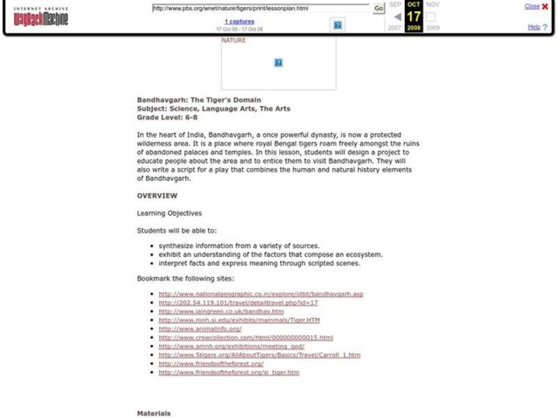 Bandhavgarh: The Tiger's Domain Lesson Plan