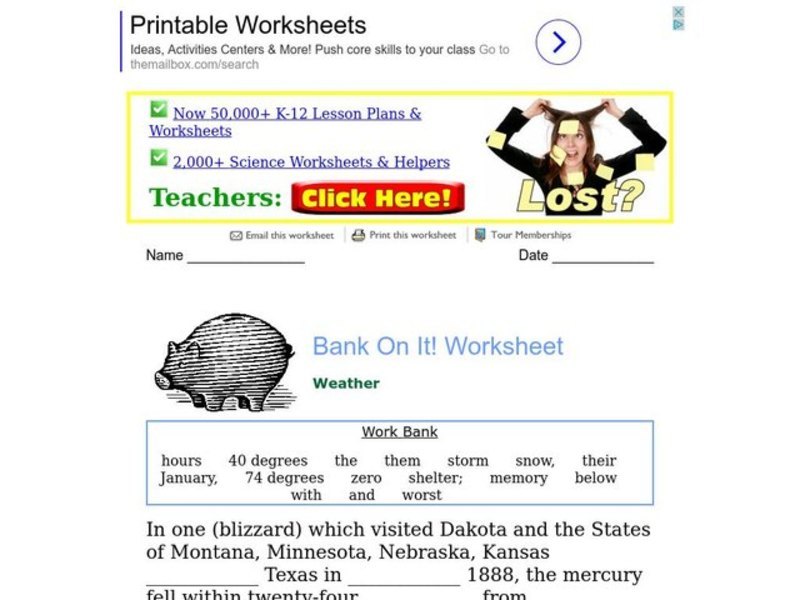 Bank on it! Worksheet Worksheet