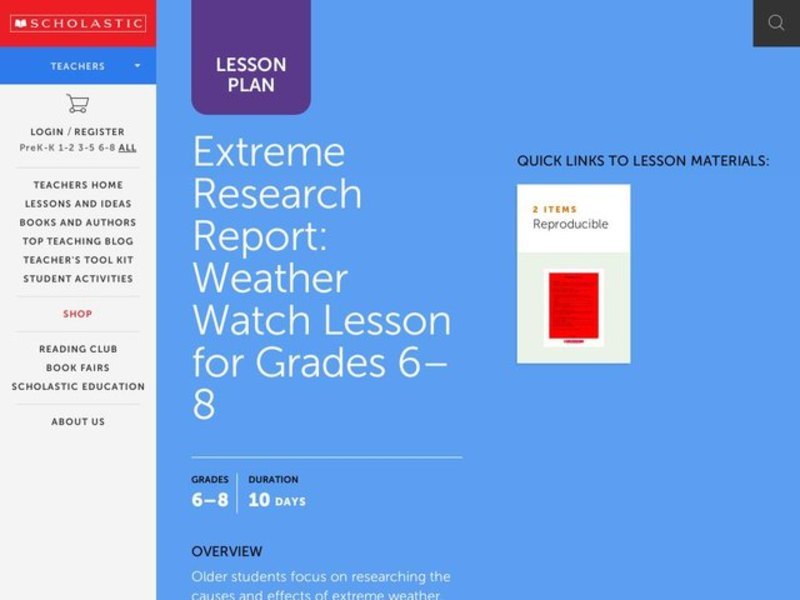 Extreme Research Report Lesson Plan