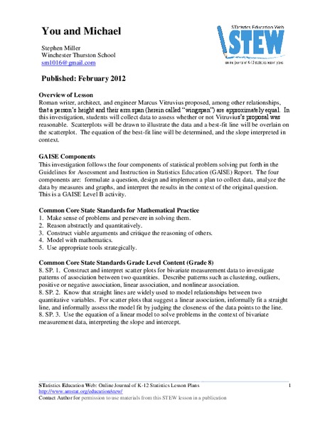 You and Michael Lesson Plan