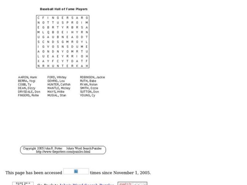 Baseball Hall of Fame Players Worksheet