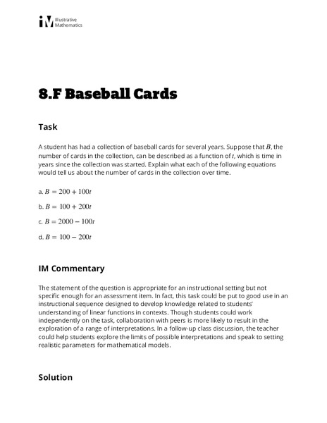 Baseball Cards Lesson Plan