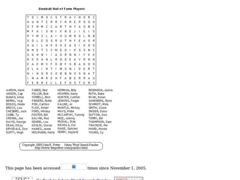 Baseball Hall Of Fame Players Worksheet