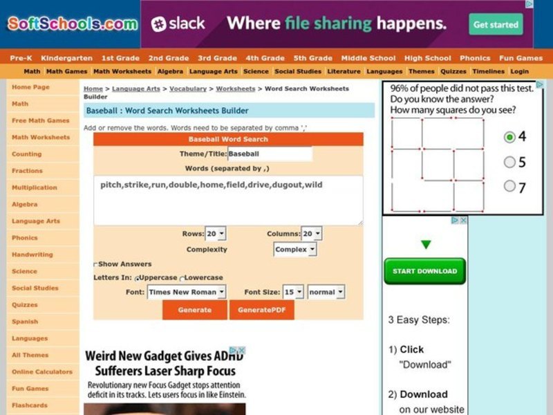 Baseball Word Search Worksheet