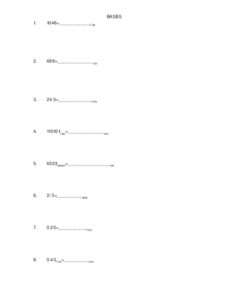 Bases Worksheet