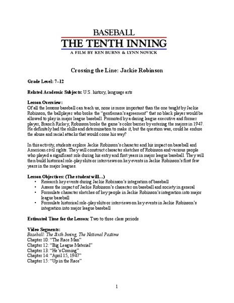 Baseball: The Tenth Inning Lesson Plan