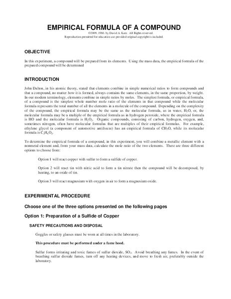 Empirical Formula of a Compound Lesson Plan