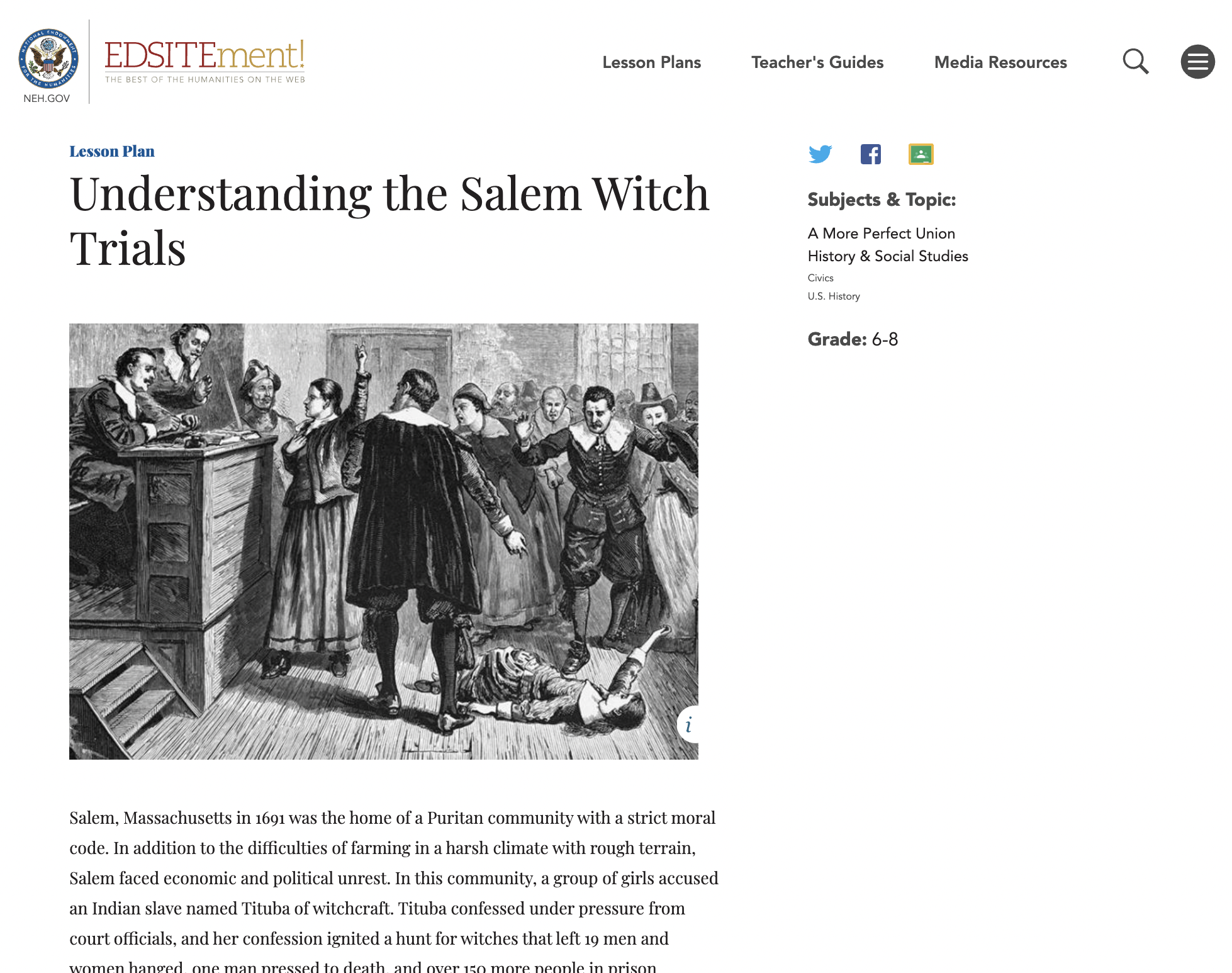 Understanding the Salem Witch Trials Lesson Plan