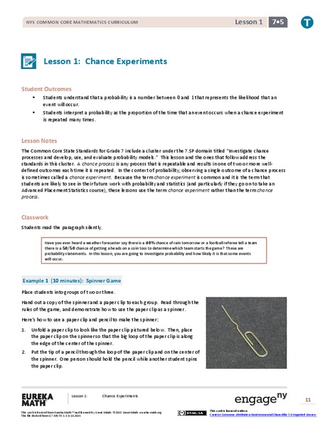 Chance Experiments Lesson Plan