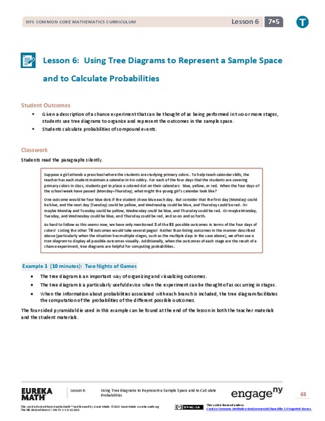 Using Tree Diagrams to Represent a Sample Space and to Calculate Probabilities Lesson Plan