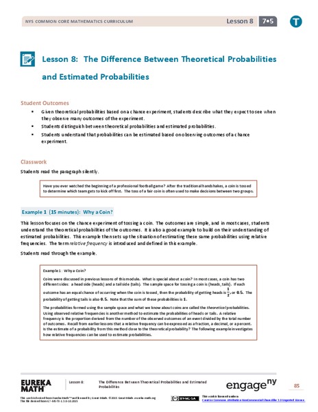 The Difference Between Theoretical Probabilities and Estimated Probabilities Lesson Plan