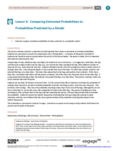 Comparing Estimated Probabilities to Probabilities Predicted by a Model Lesson Plan