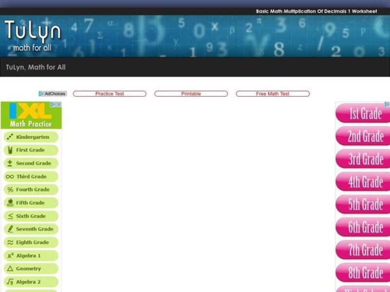 Basic Math Multiplication of Decimals 1  Worksheet