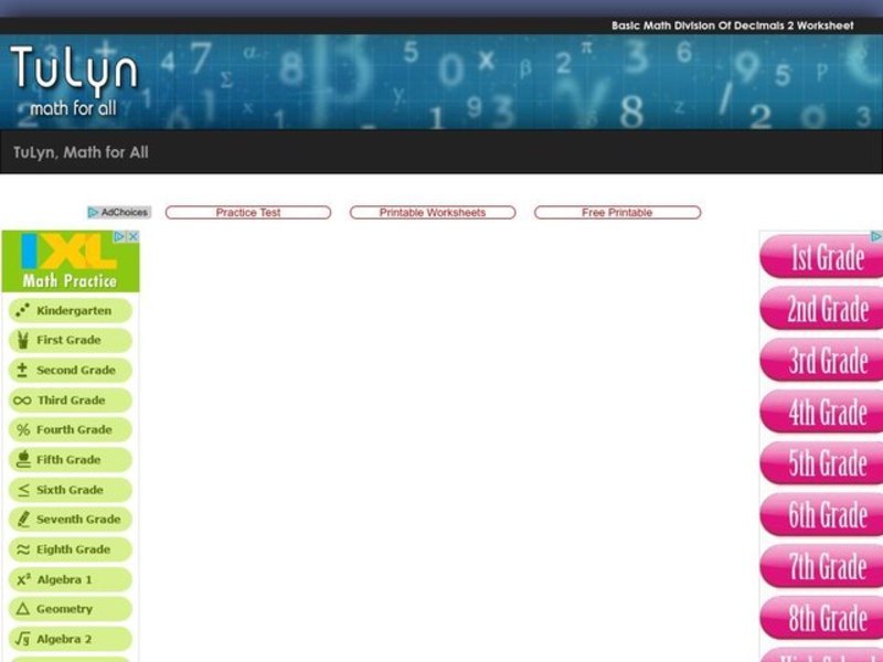 Basic Math Division of Decimals 2  Worksheet