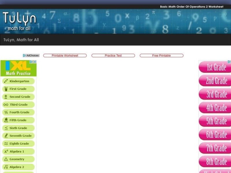 Basic Math Order of Operations Worksheet