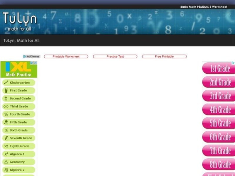 Basic Math PEMDAS Worksheet