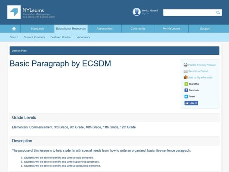 Basic Paragraph Lesson Plan