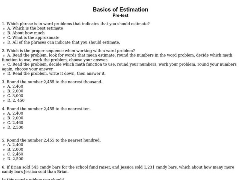 Basics of Estimation Interactive