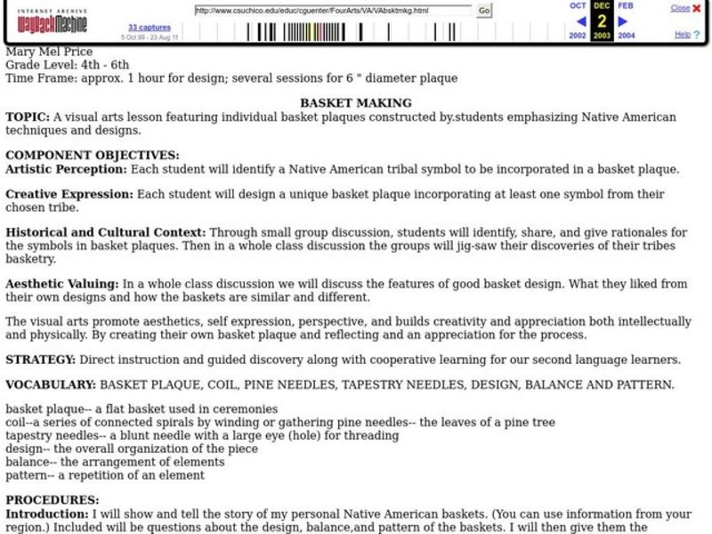 BASKET MAKING Lesson Plan