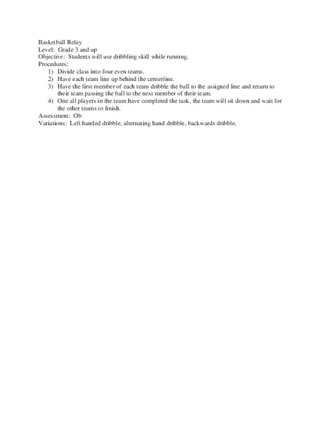 Basketball Relay Lesson Plan