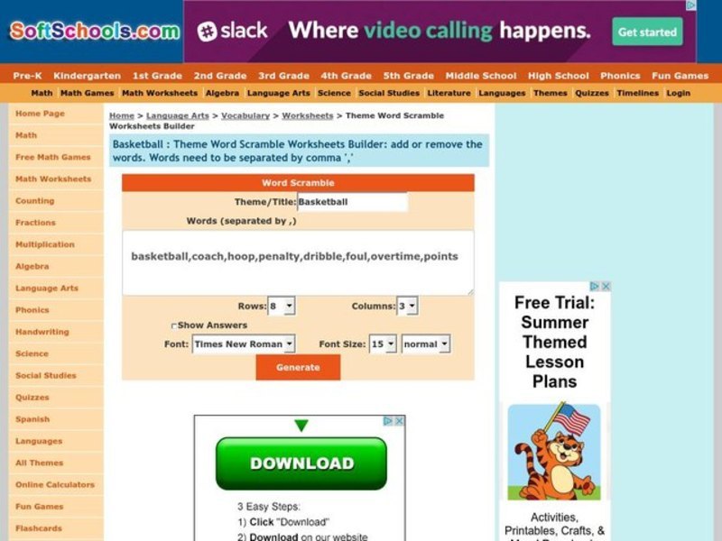 Basketball Worksheet