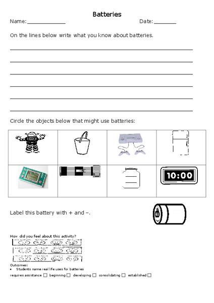 Batteries Worksheet