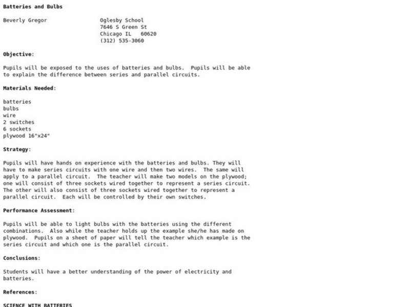 Batteries and Bulbs Lesson Plan