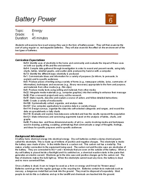 Battery Power Lesson Plan