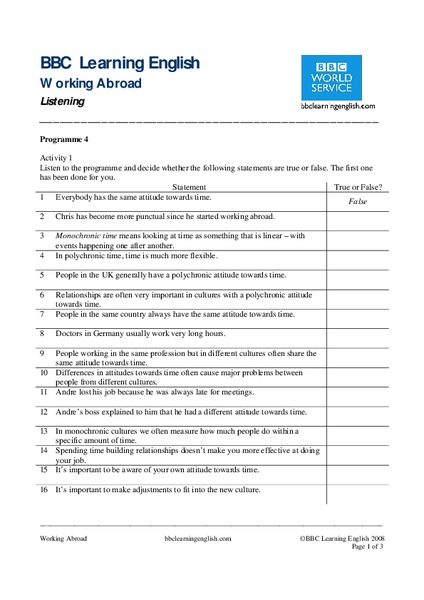 BBC Learning English, Listening Comprehension Worksheet