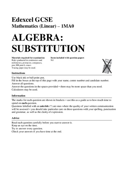 Algebra: Substitution Assessment