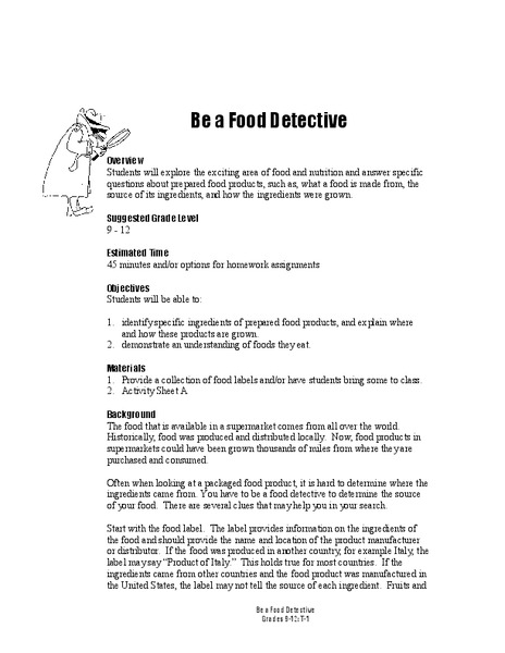 Be a Food Detective Lesson Plan