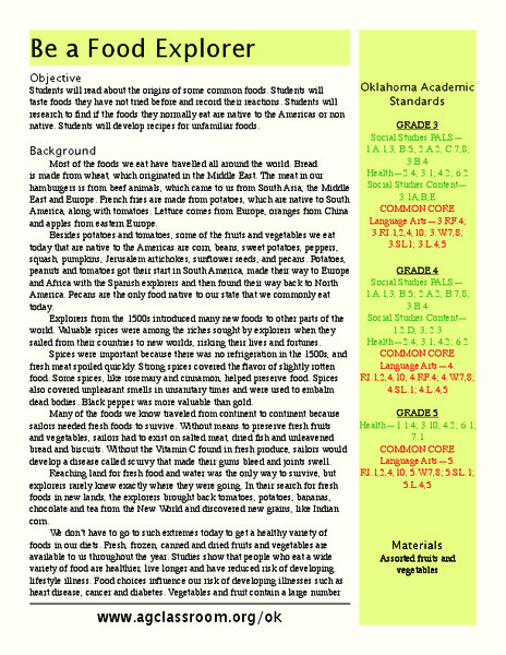 Be a Food Explorer Lesson Plan