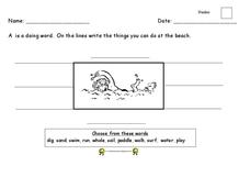 Beach Verbs Worksheet