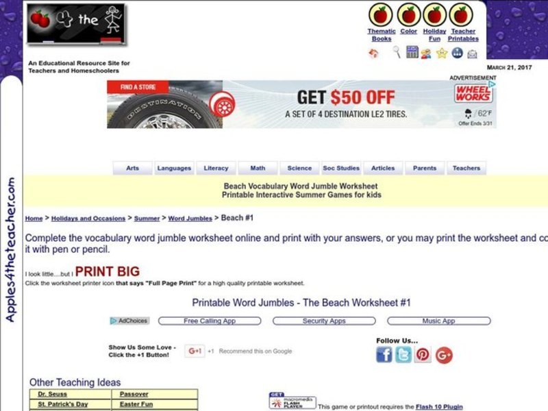 Beach Vocabulary Word Jumble Interactive