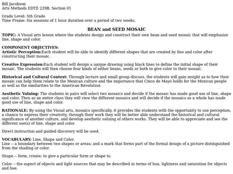 BEAN and SEED MOSAIC Lesson Plan