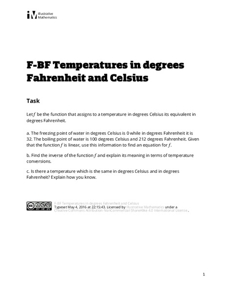 Temperature in Degrees Fahrenheit and Celsius Assessment