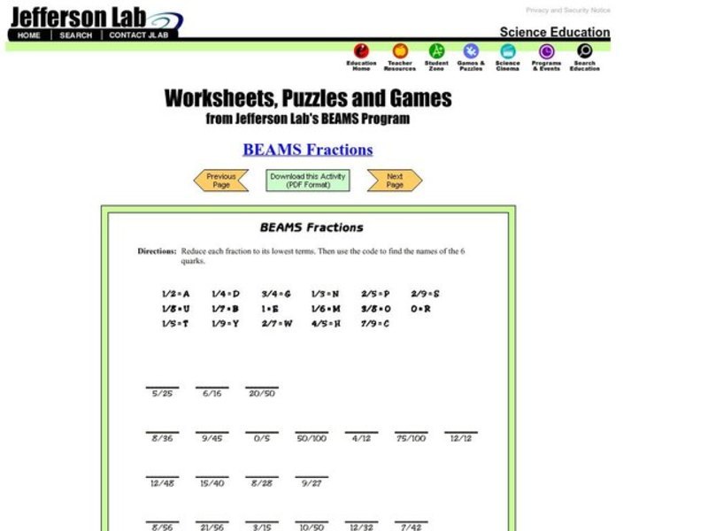 BEAMS Fractions Worksheet