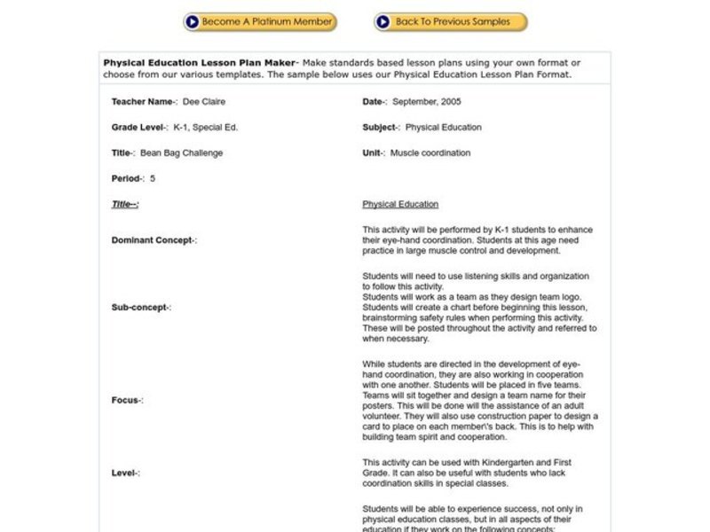 Bean Bag Challenge Lesson Plan