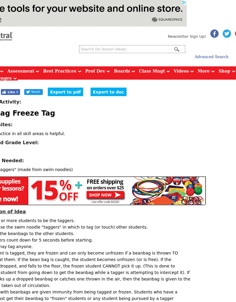 Beanbag Freeze Tag Lesson Plan