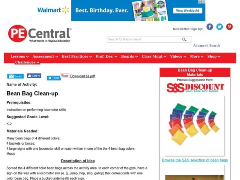 Bean Bag Clean-up Lesson Plan