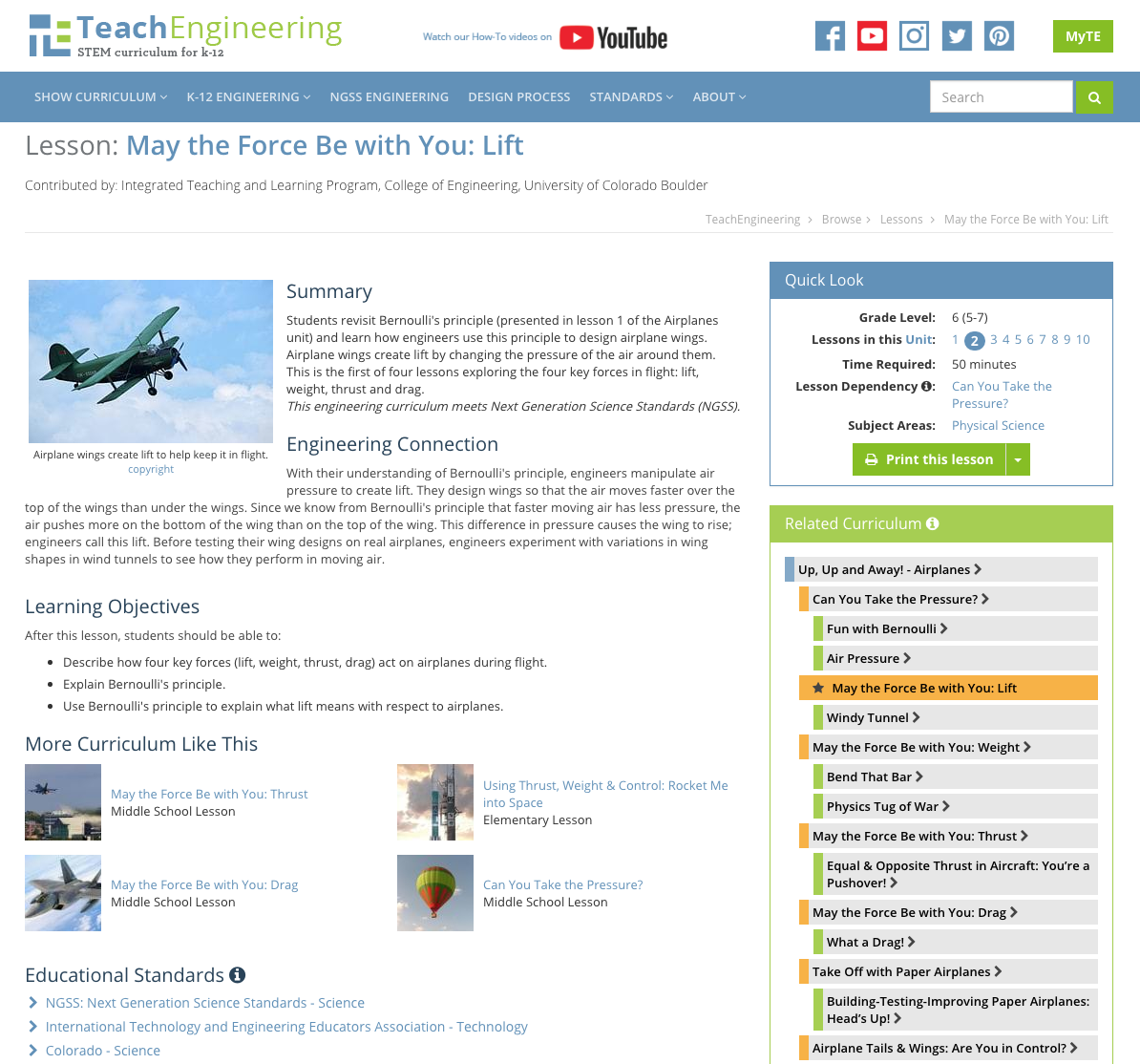 May the Force Be With You: Lift Lesson Plan