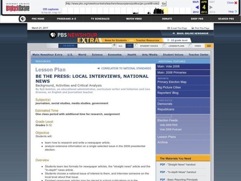 Be the Press: Local Interviews, National News Lesson Plan