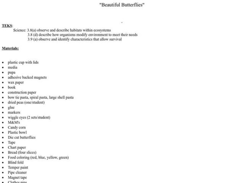 Beautiful Butterflies Lesson Plan